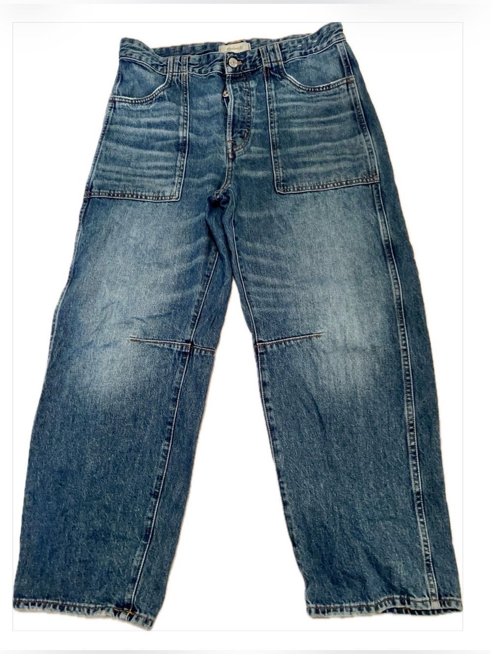 Madewell Women’s Size 29 The Darted Barrel-Leg Jeans Utility Pockets Button Fly